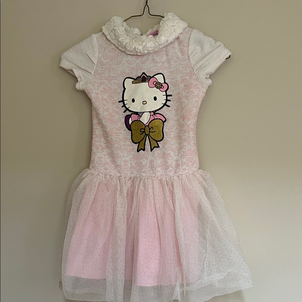 Hello Kitty Fur Trimmed Neckline Pink and White Dress Toddler Girls 5